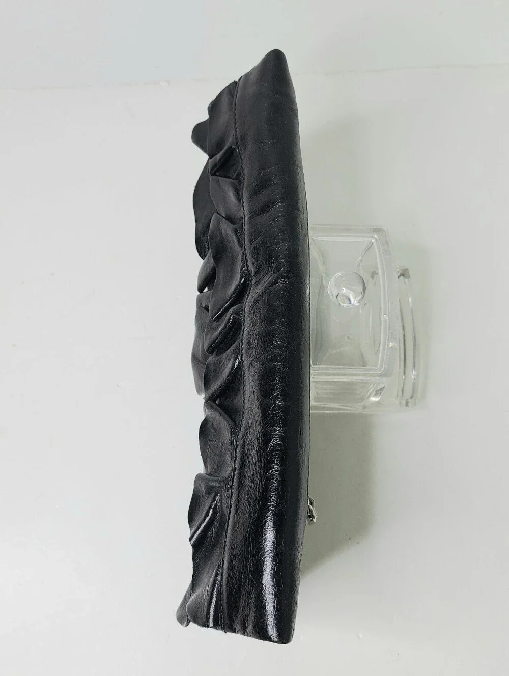HOBO International Black Genuine Leather Ruffle Clutch Bag